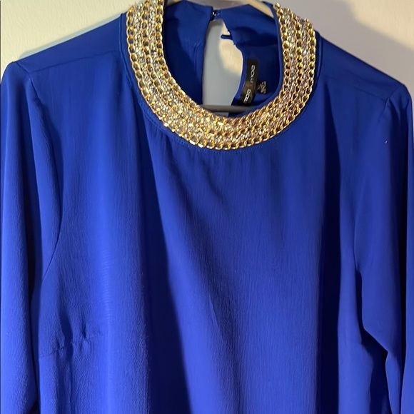 Blue Women's Top with Embellished Collar - Picture 4 of 8